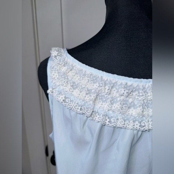 Vintage Blue Sleeveless Nightgown with White Lace Trim - Picture 8 of 9